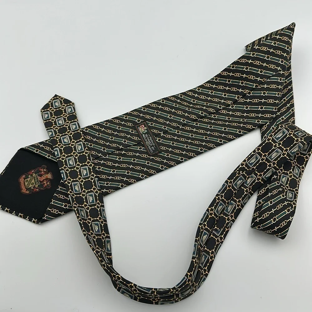 Gucci By Paolo Gucci Vintage SilkTie Black Gold 59” Long